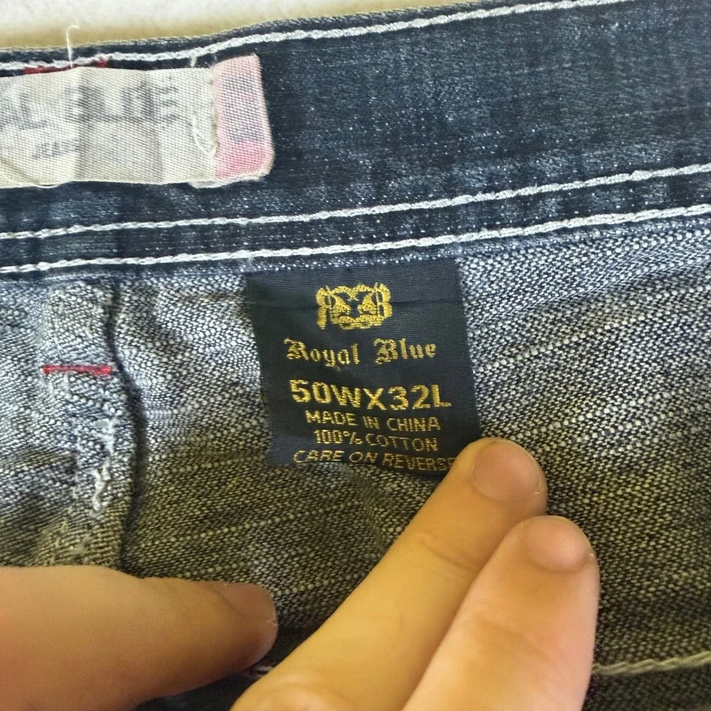 Royal Blue Mens Jeans 50x32 Dark Wash Straight Leg Baggy Y2K Hip Hop Denim 50W